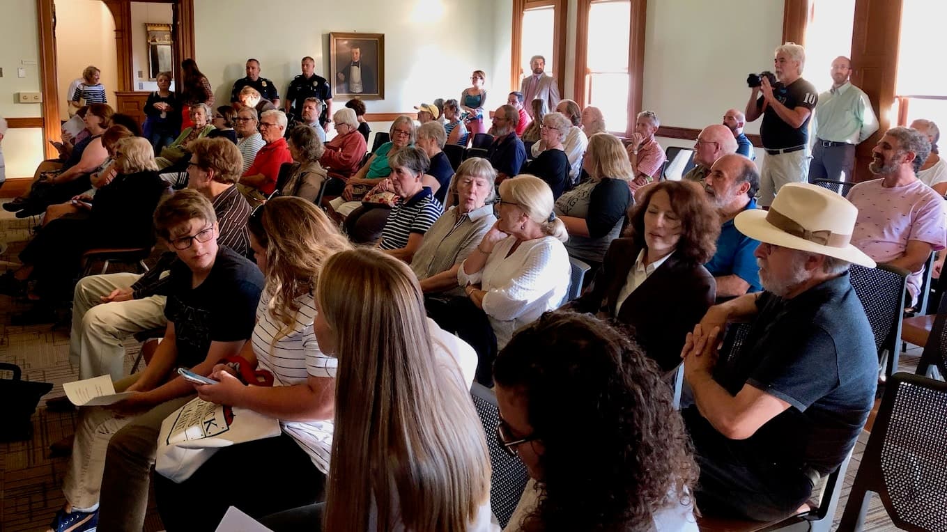 Representative James Langevin takes questions in Westerly