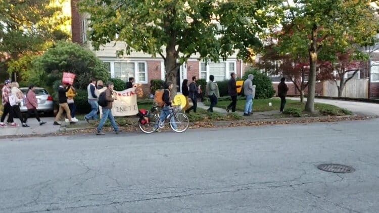#NationalizeGrid action at Governor Raimondo's home
