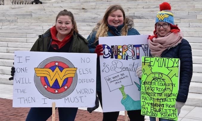 A rally to commemorate the Women's March at the Rhode Island State House