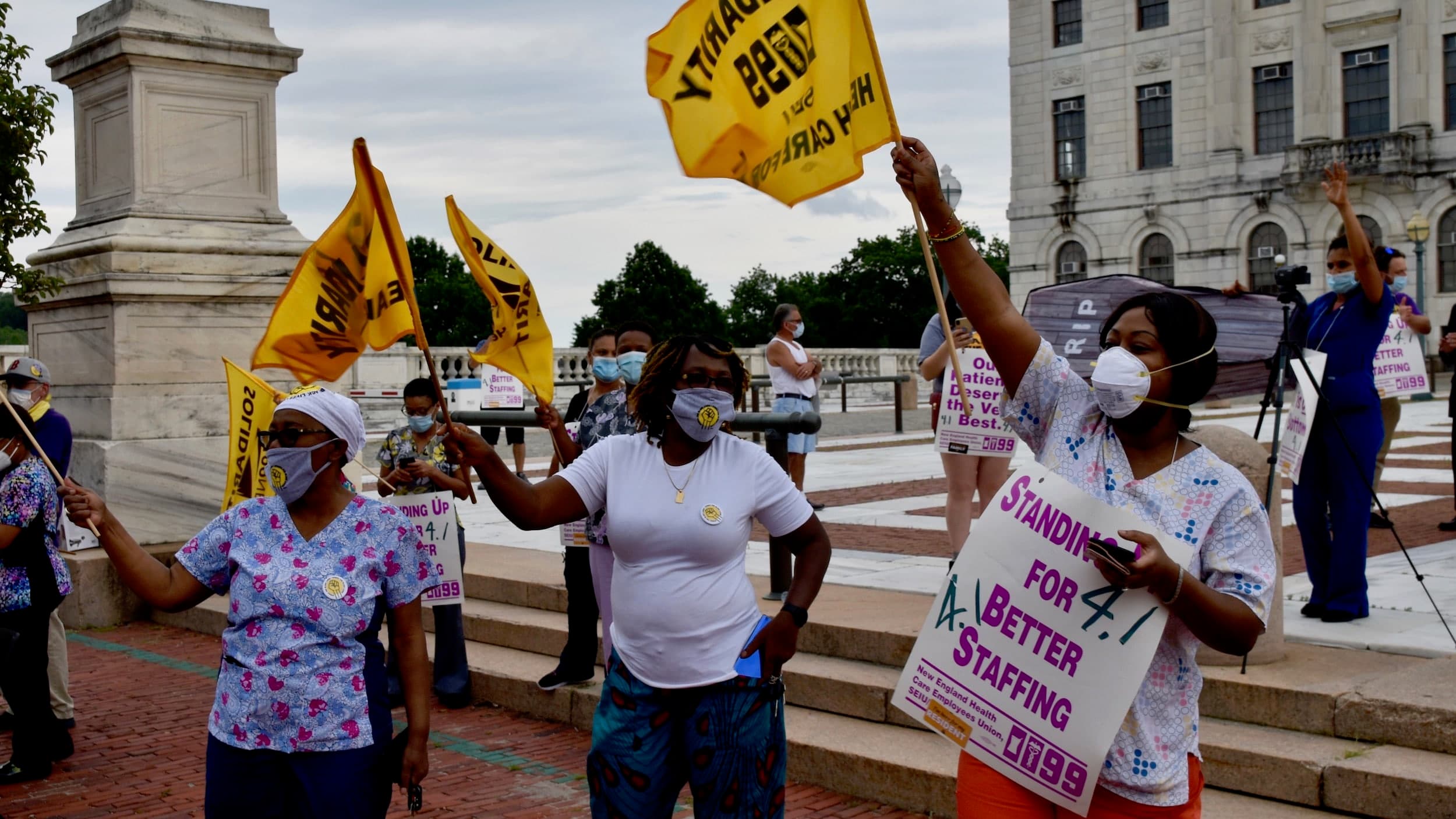 Nursing home caregivers rally at State House for safe staffing and fair pay