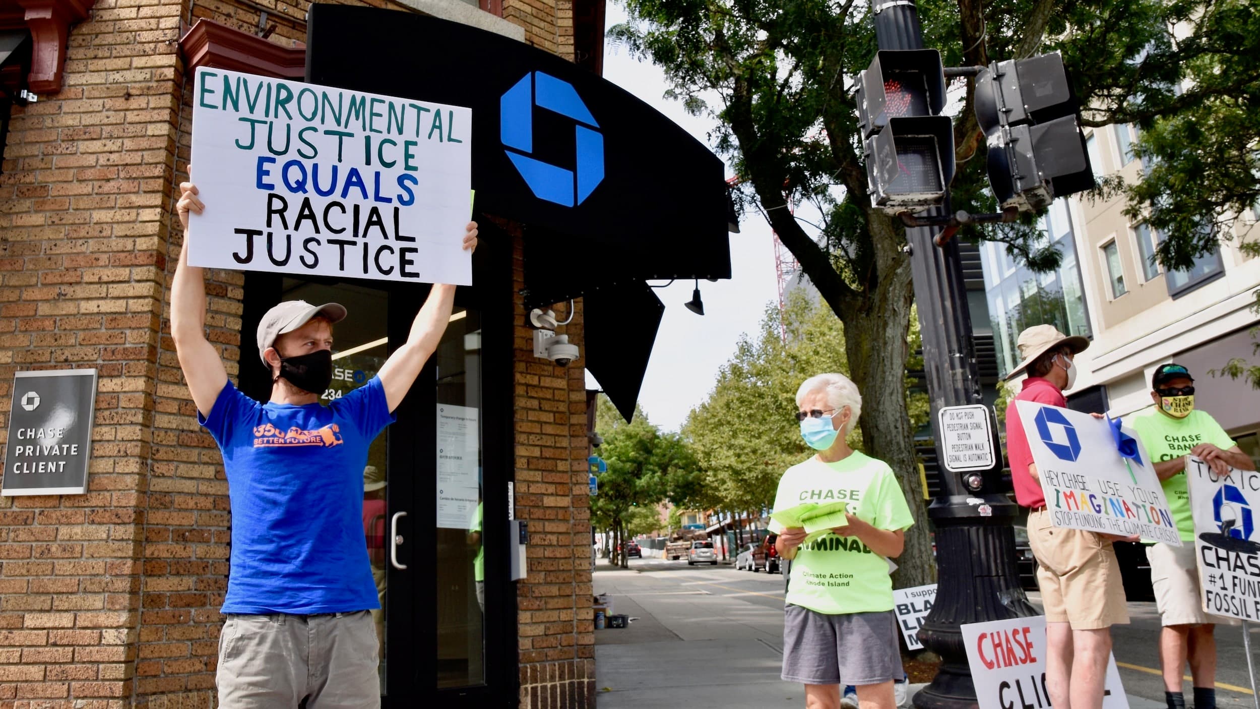Climate Action RI peacefully protests Chase Bank - Chase Bank calls the police