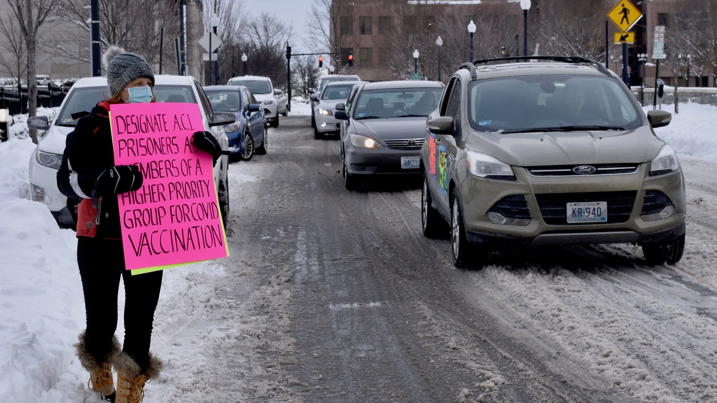 Car Rally outside Raimondo press conference demands an immediate response to prison Covid outbreak
