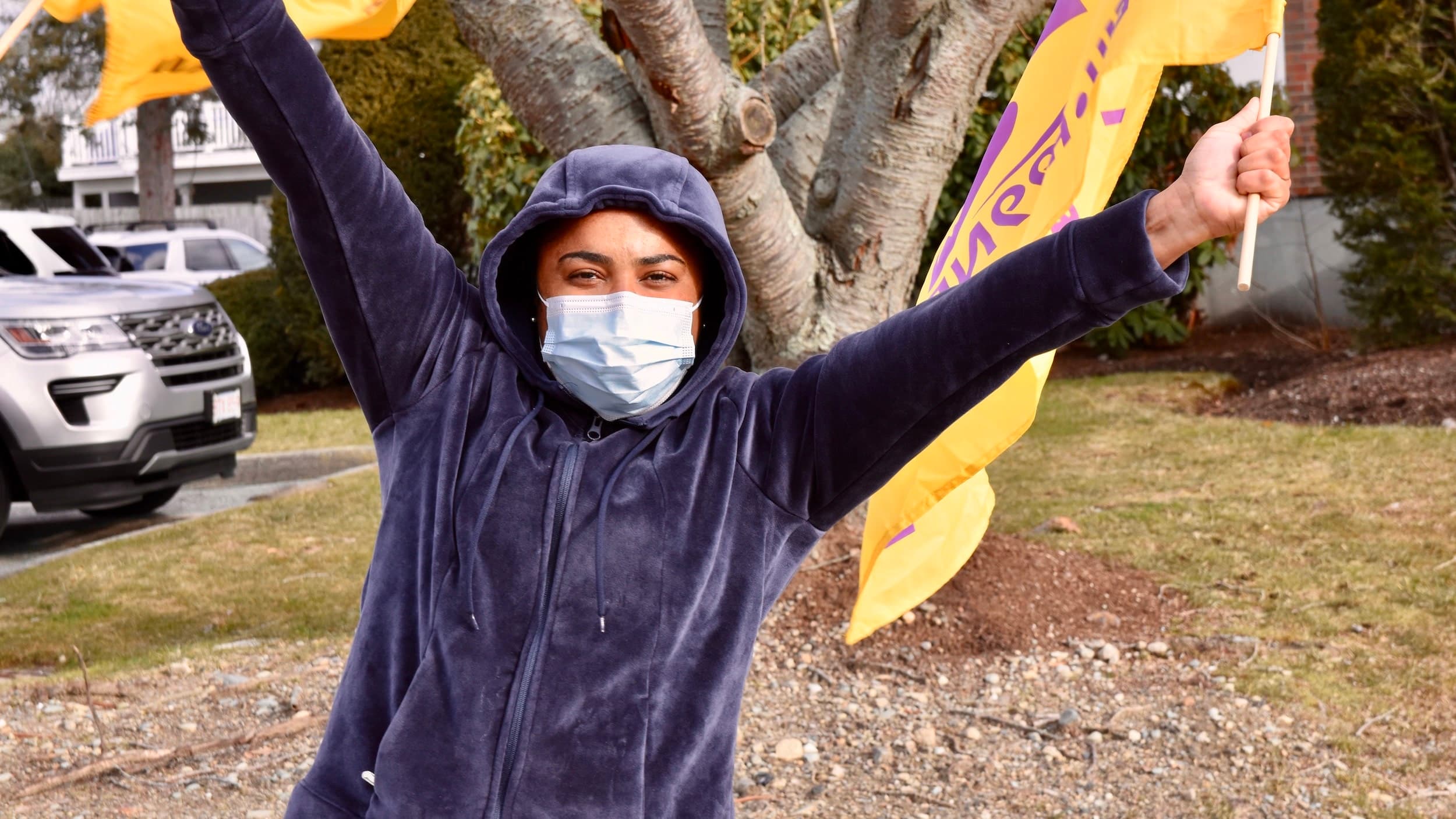 Workers at Carvalho Grove nursing home in Fall River picket for hazard pay during Covid outbreak
