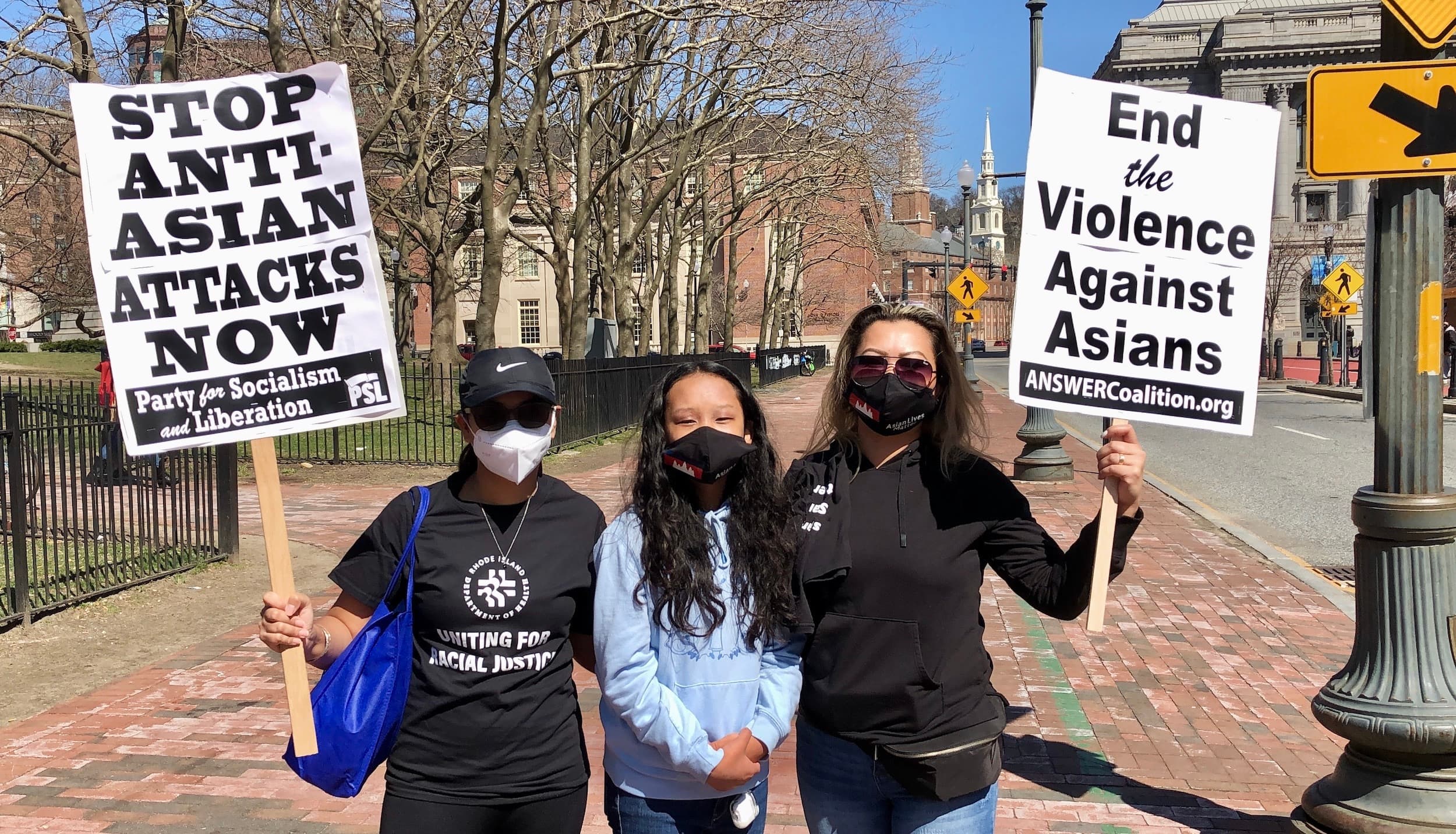 "Call it what it is, a hate crime. Stop anti-Asian violence. Stop China bashing," say activists in Providence