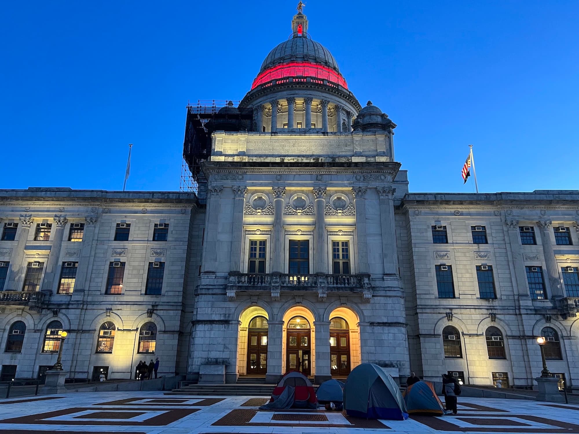 Senator Mendes holds rally ahead of second night outside RI State House