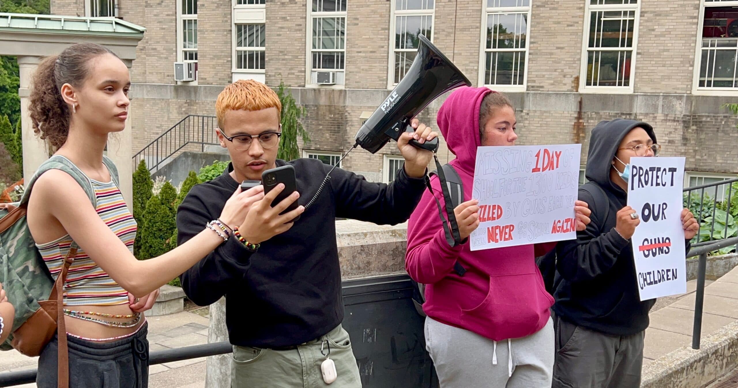 Pawtucket High School students walk out to protest legislative inaction on guns and abortion rights