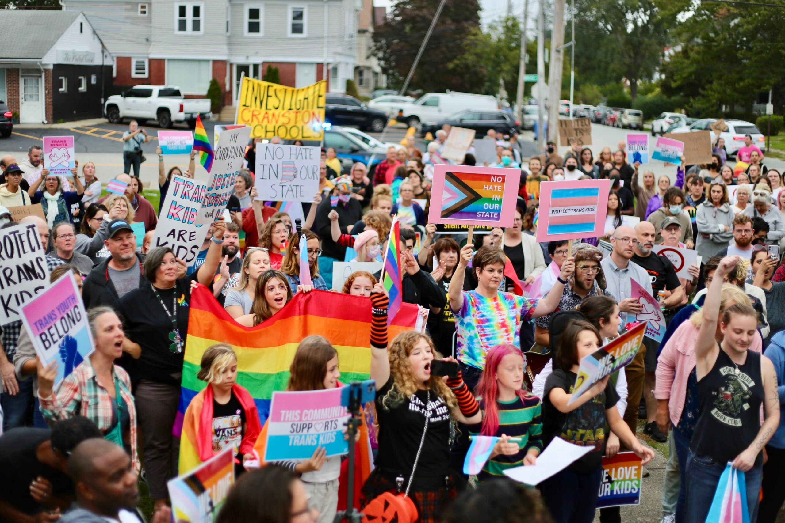 Trans community protests hate group meeting at Cranston Library