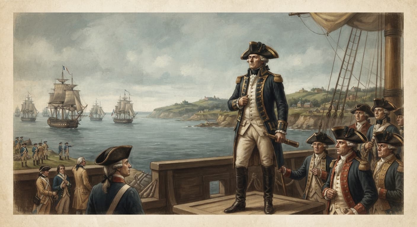 French Admiral d'Estaing arrives off Rhode Island