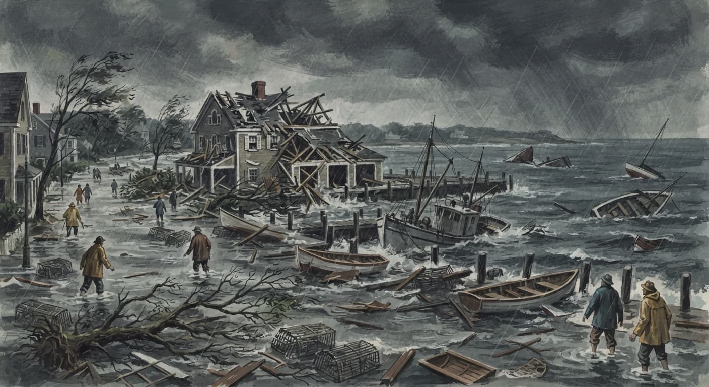 Hurricane Carol devastates Rhode Island near Newport