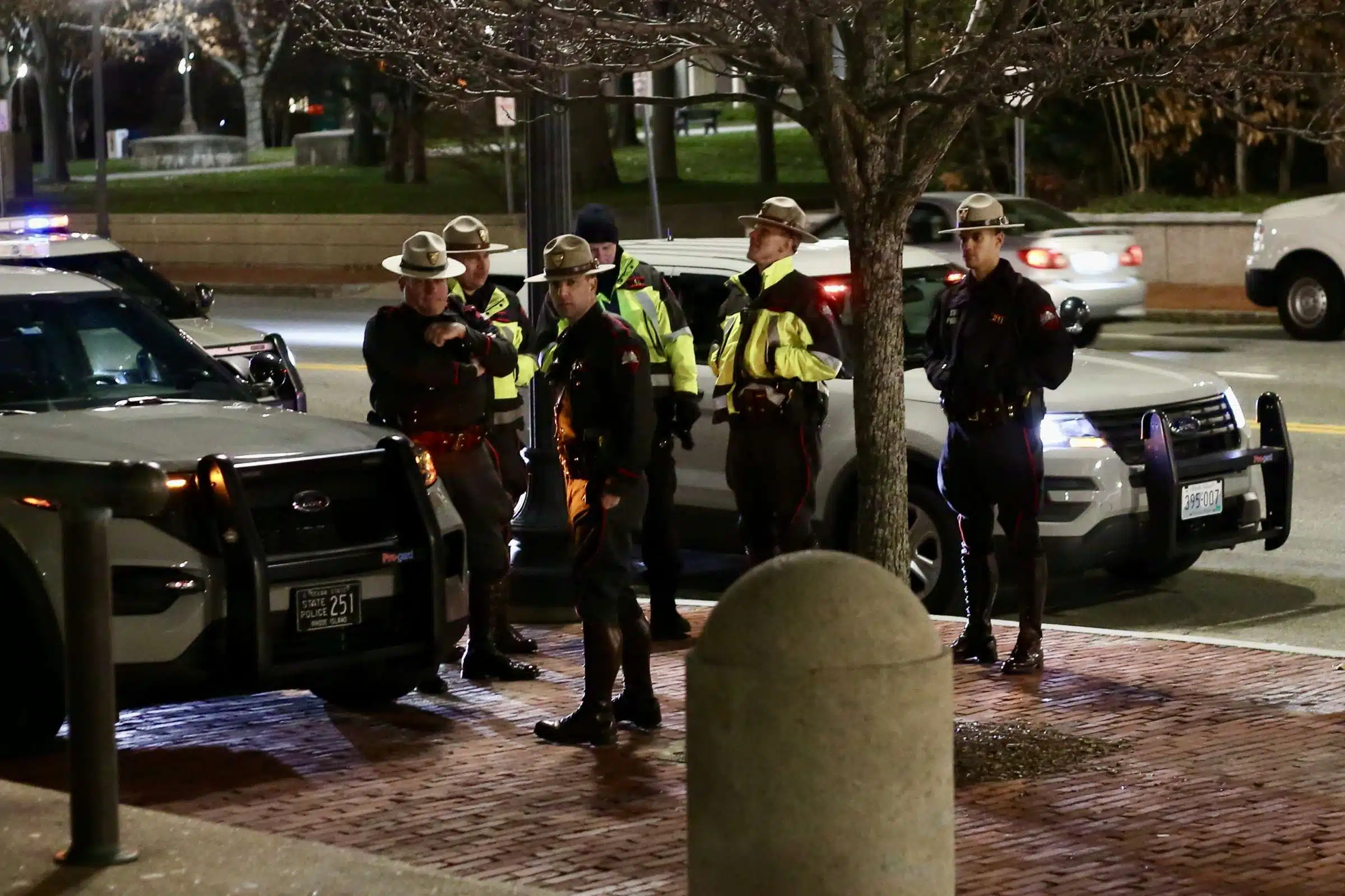 Rhode Island State Police at a Prayer Vigil opposing Governor Dan McKee's Homeless Encampment Eviction Order