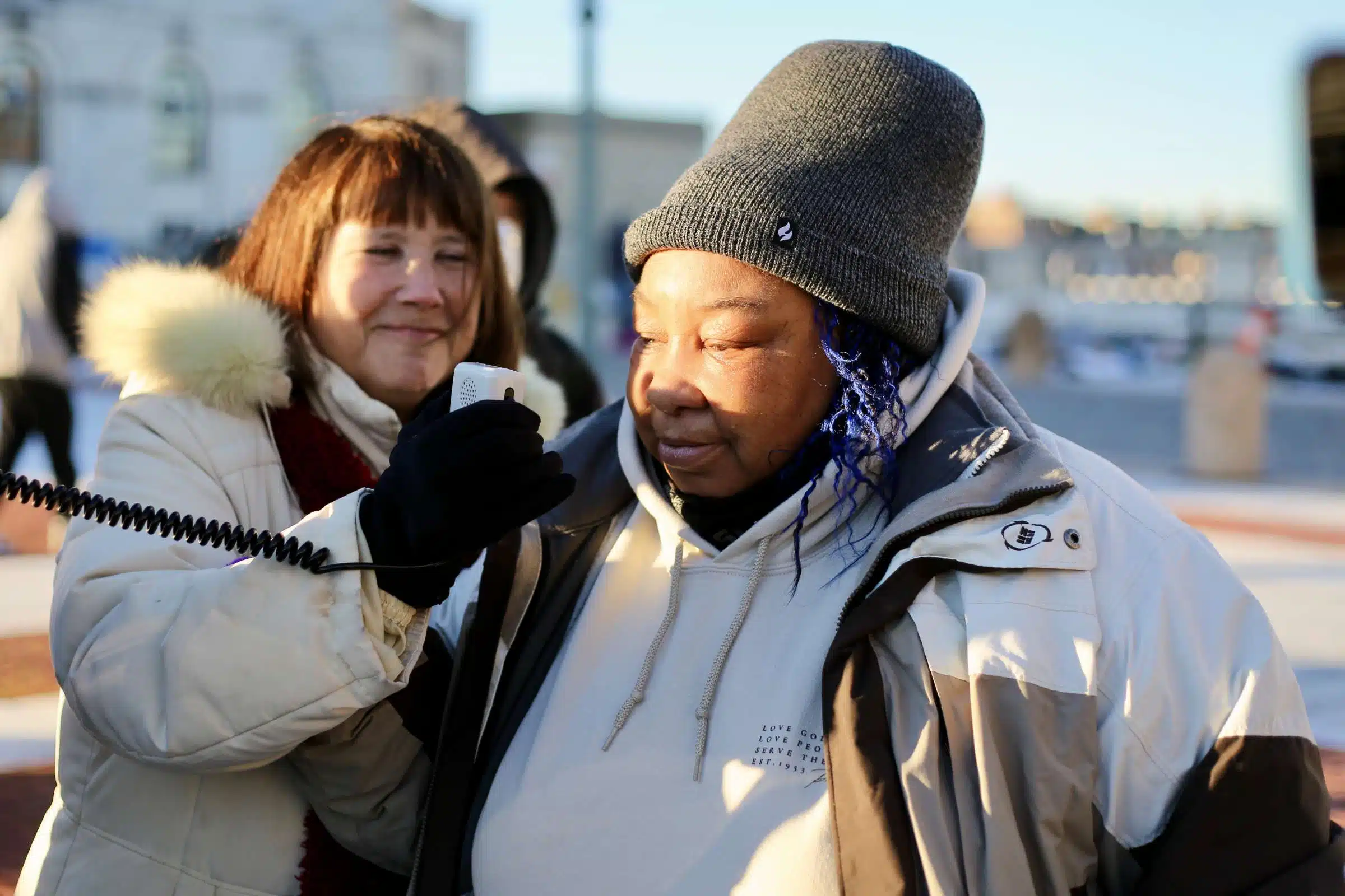 Diamond, formerly homeless, speaks at a rally against Rhode Island Governor Daniel McKee, opposing his plan to evict a homeless encampment