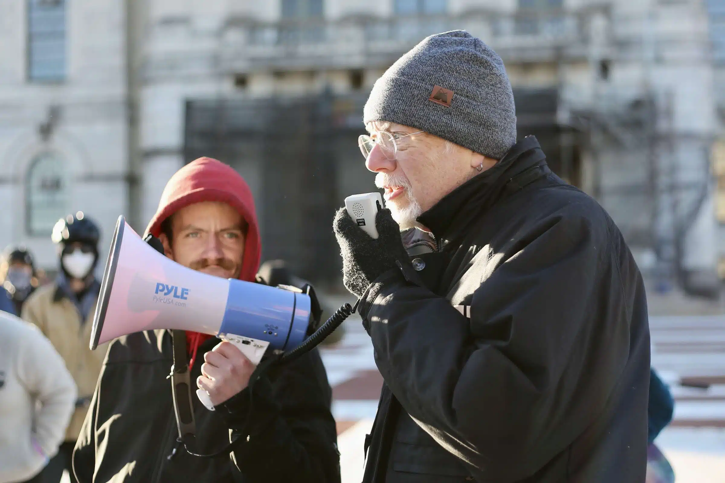 The Reverend Duane Clinker of Mathewson Street Church at a rally against Rhode Island Governor Daniel McKee, opposing his plan to evict a homeless encampment