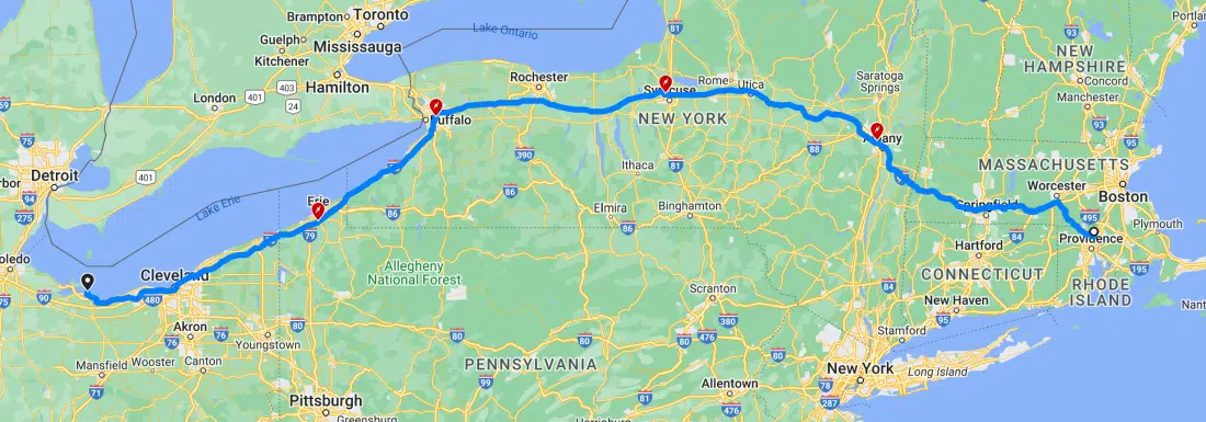 Route map from home to our destination in OH